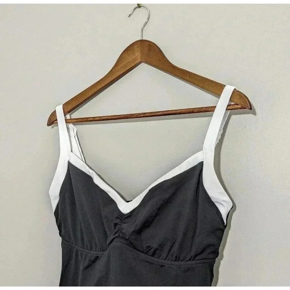 Seafolly Black Block Party Tankini Top Size 10DD 10 DD Cup Swim Bikini Ruched - Picture 3 of 8